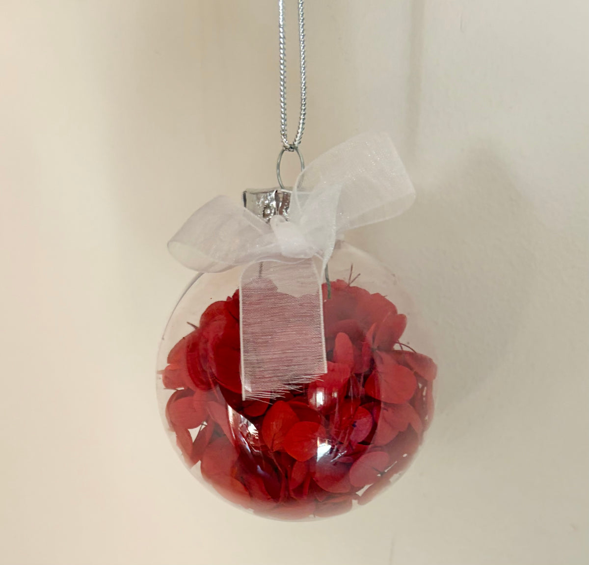 Bauble 8cm silver top Red