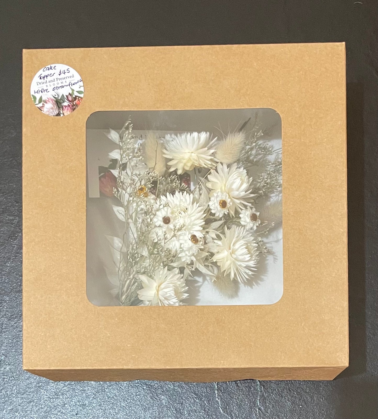Cake Topper~ white strawflower