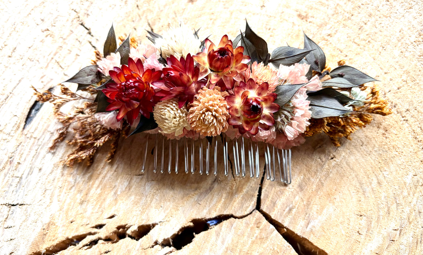 Floral Hair Comb~Rust