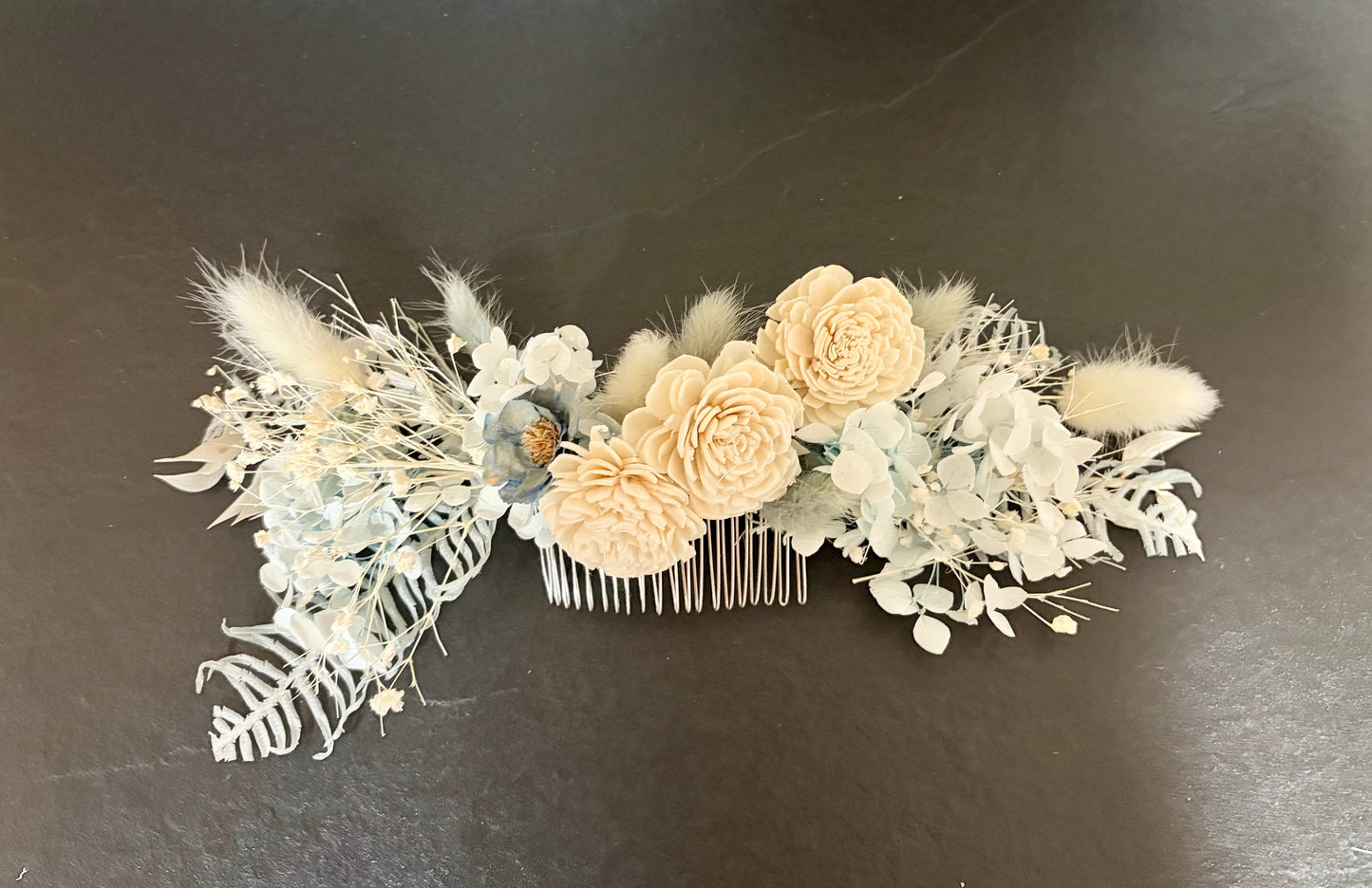 Floral Hair Comb~ soft Blues