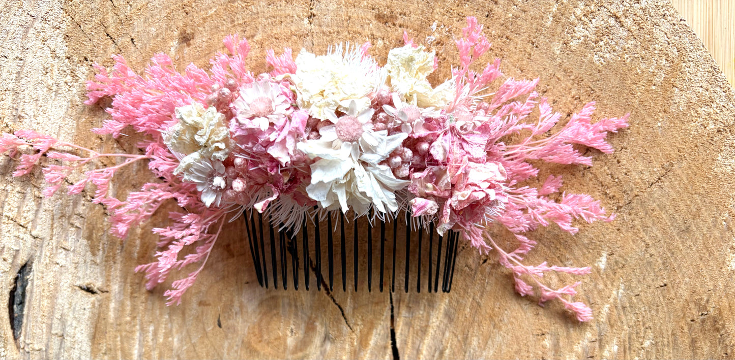 Floral Hair Comb~ Pink