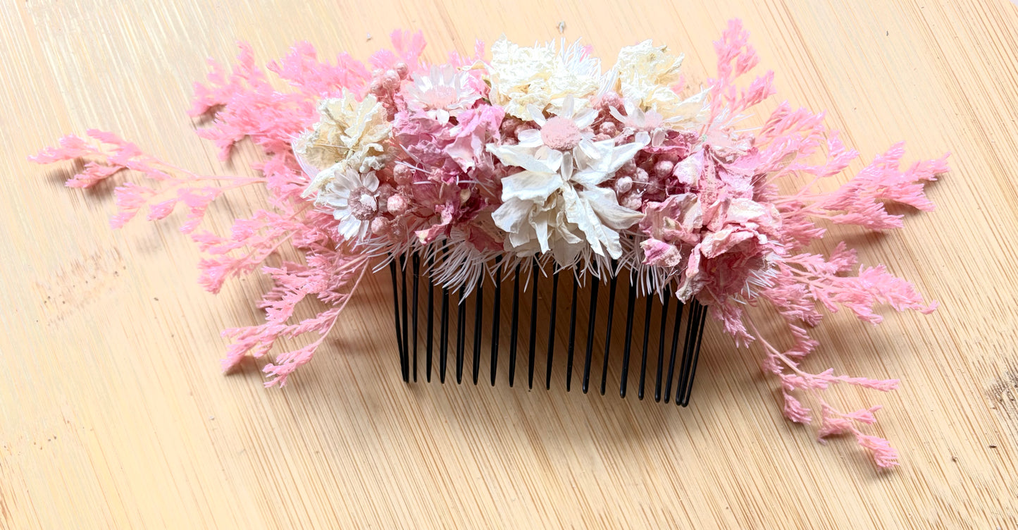 Floral Hair Comb~ Pink