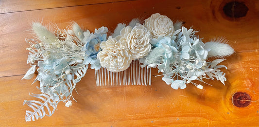 Floral Hair Comb~ soft Blues