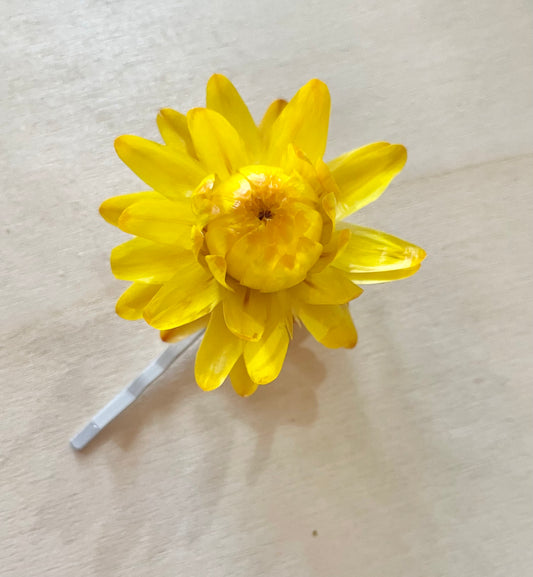 Hair Pin- single flower head bright yellow