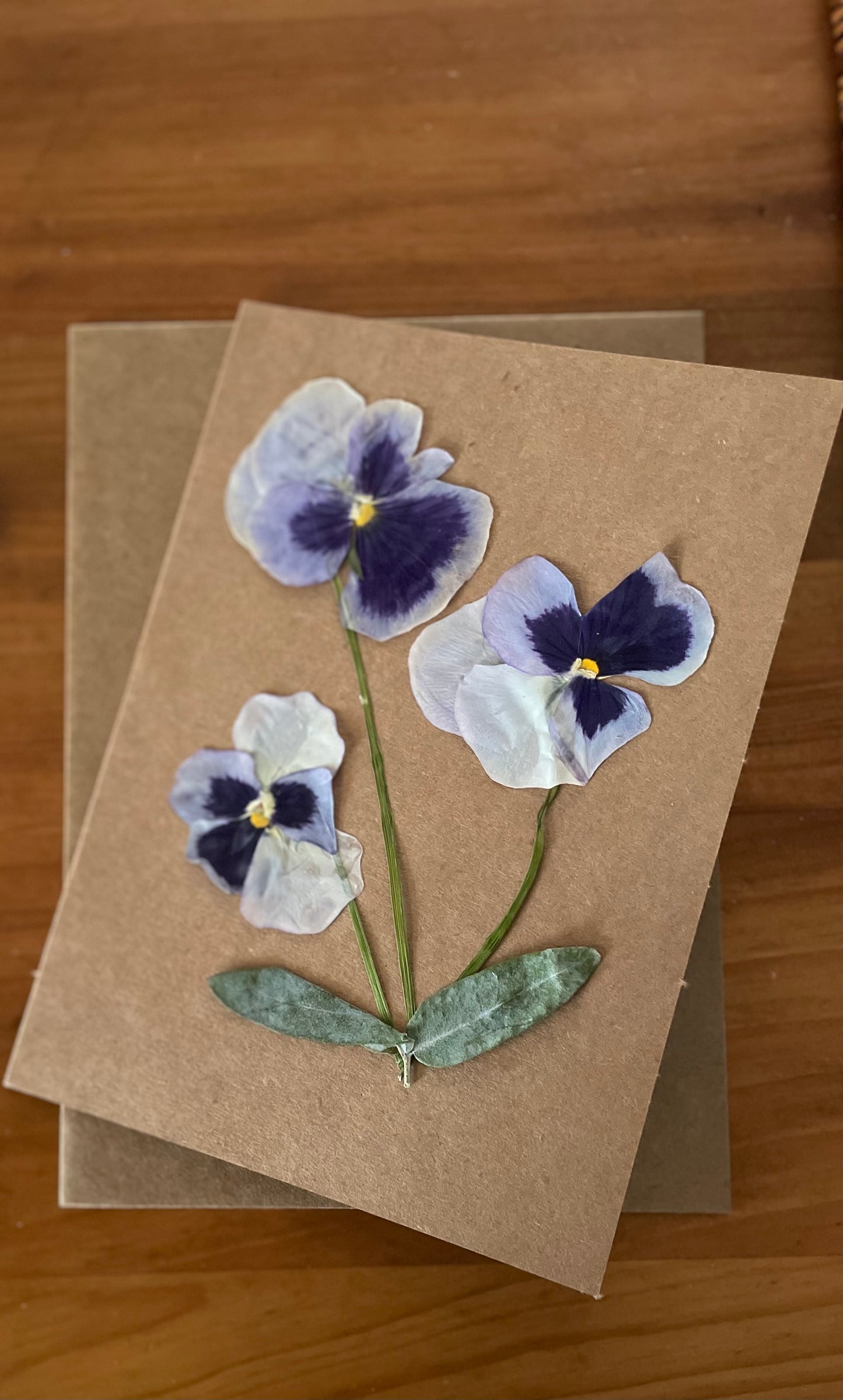 Pressed Flower Greeting Card~ Pansy Trio