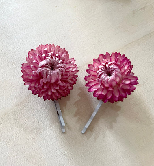 Hair pin single flower head Bright Pink