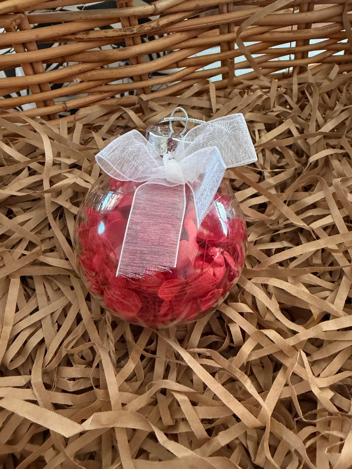 Bauble 8cm silver top Red