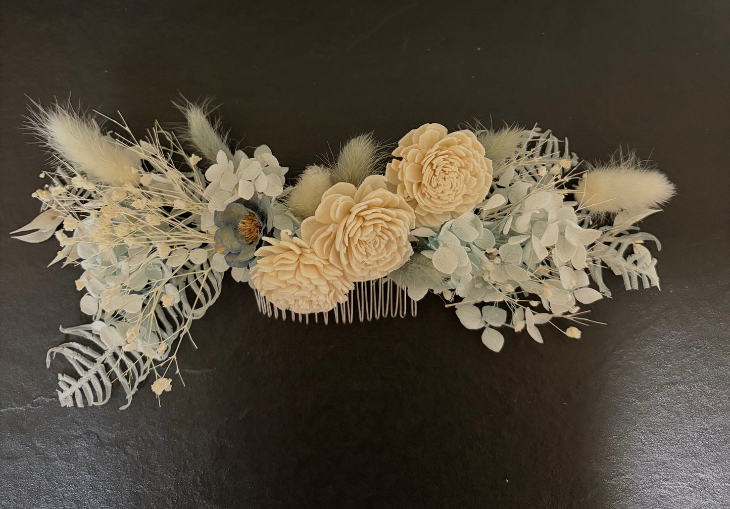 Floral Hair Comb~ soft Blues