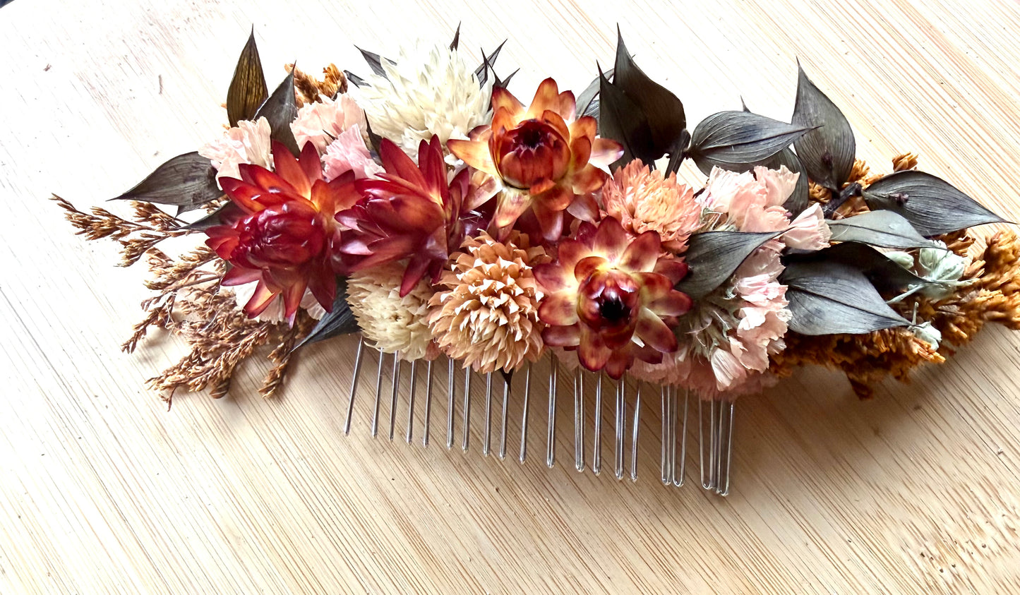 Floral Hair Comb~Rust