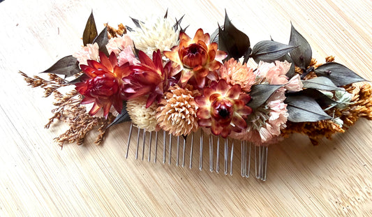 Floral Hair Comb~Rust