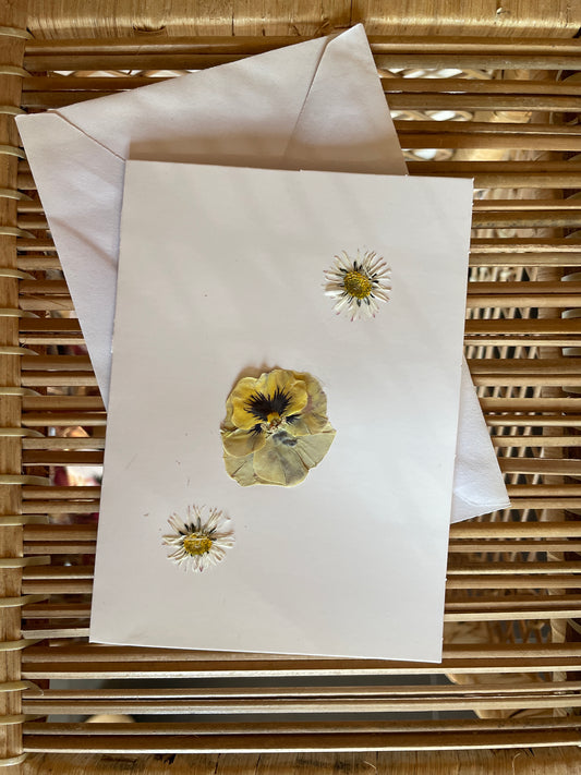 Pressed flower Greeting card- yellow pansy