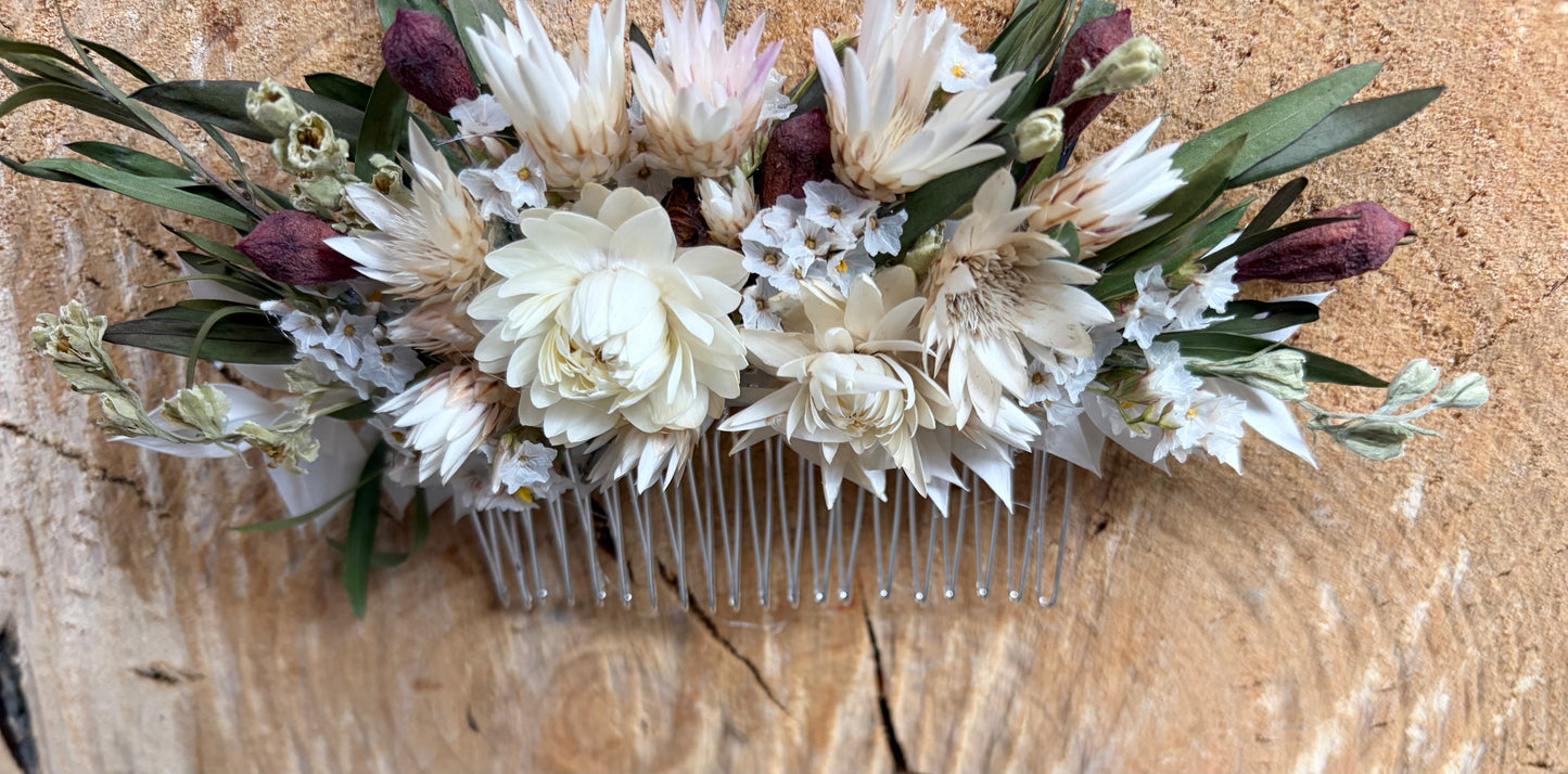 Floral Hair Comb~ Whites