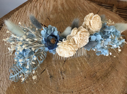 Hair Floral Piece/Comb Dusty Blues